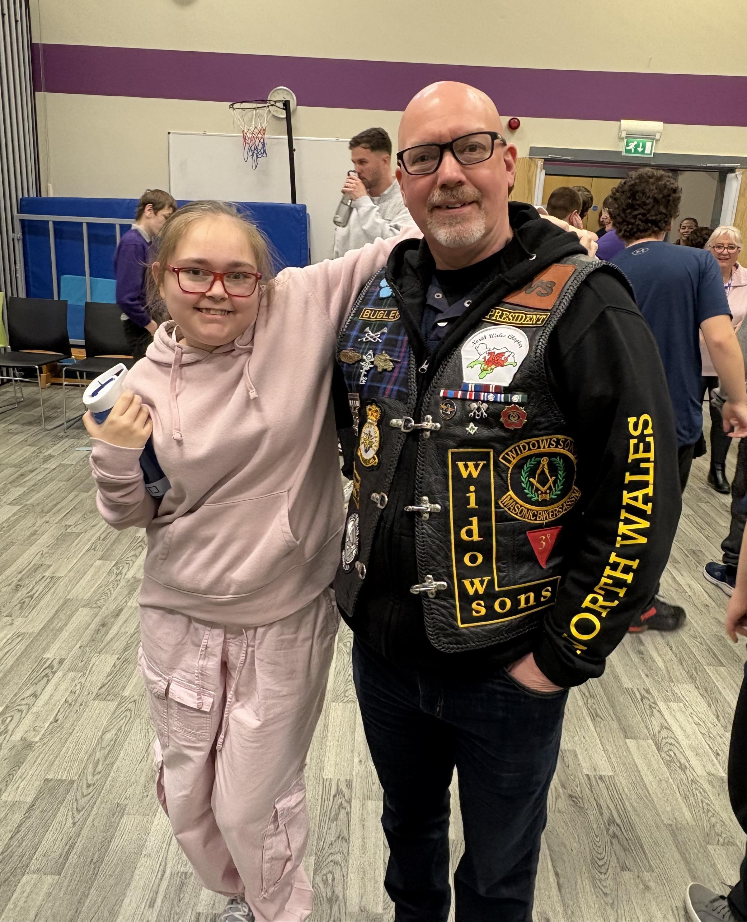 Mmbers of the Widows Sons Masonic Bikers Association visited Ysgol Maes Hyfryd.