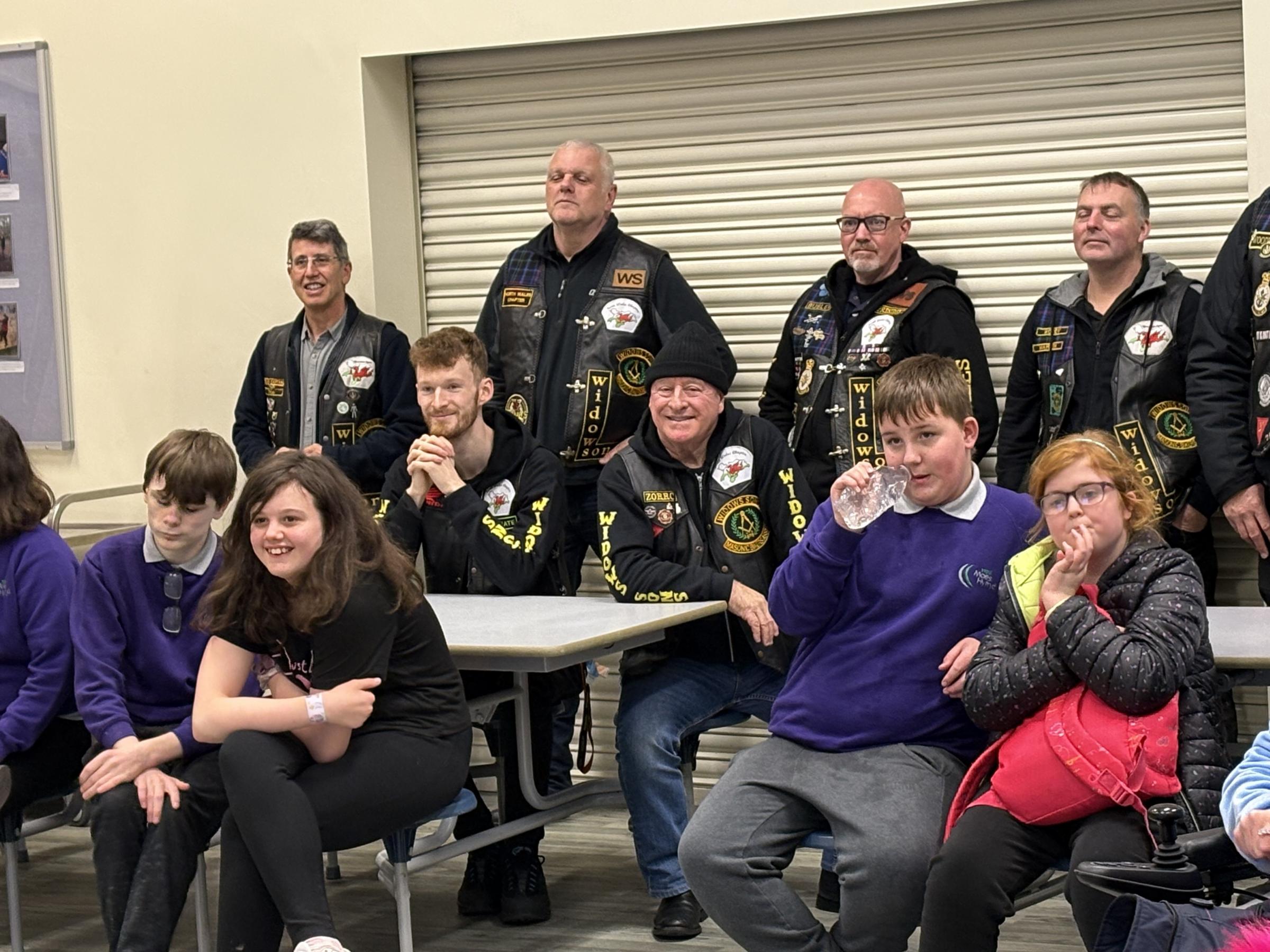 Mmbers of the Widows Sons Masonic Bikers Association visited Ysgol Maes Hyfryd.