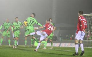 Action from Wrexham's 1-1 draw at Forest Green Rovers. Picture: Gemma Thomas