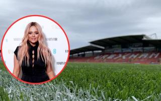 Emily Atack (inset) and Wrexham AFC's Racecourse ground.