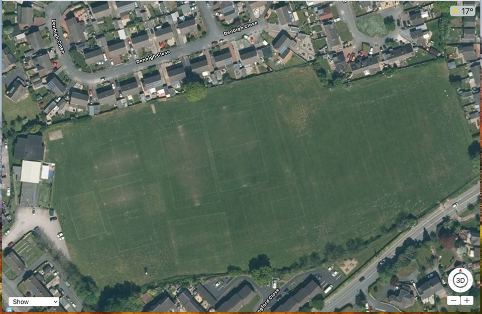An aerial image showing football pitches marked out on Dean Road playing fields in Wrexham. Source: Cllr Mike Davies