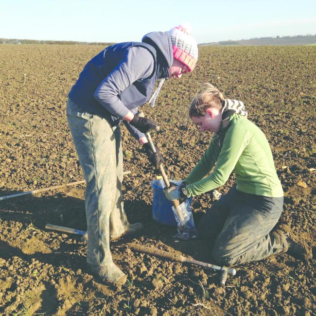 GWCT team members sample soil. Image provided by GWCT 